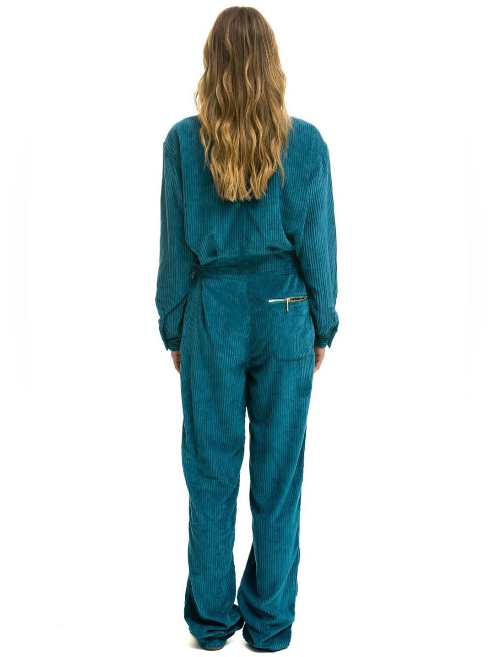 Aviator Nation Teal Corduroy Zip-Front Jumpsuit xl Beautiful - Picture 4 of 9